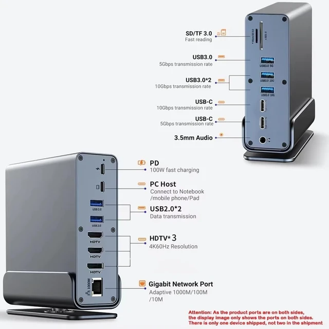 Alt view image 7 of 7 - USB C Docking Station 15 in 1 4K@60Hz Display USB Hub Port