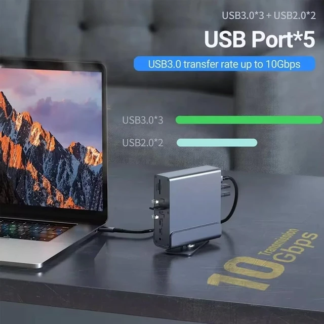 Alt view image 4 of 7 - USB C Docking Station 15 in 1 4K@60Hz Display USB Hub Port