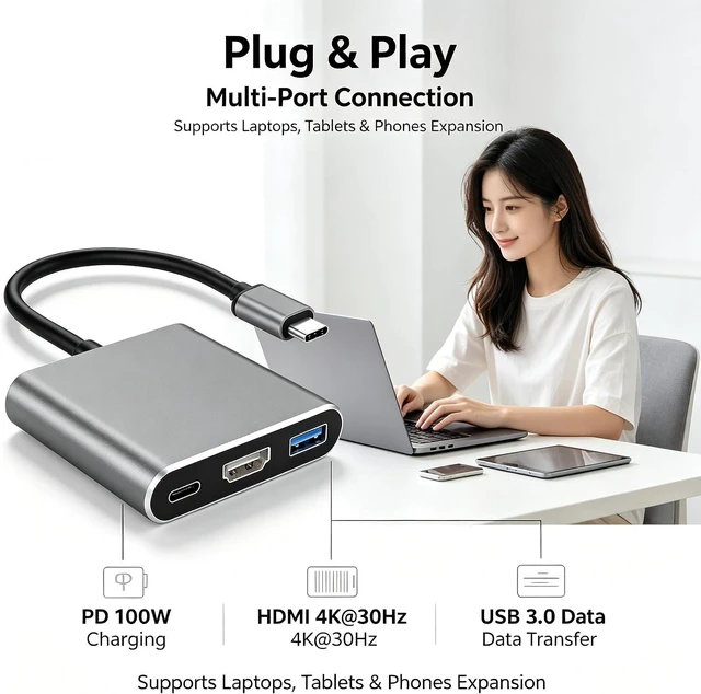 Alt view image 4 of 6 - Portable USB C Docking Station, Compatible w/Switch 2, 4K 60-120Hz HDR PD