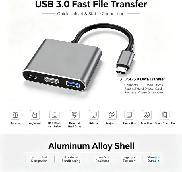 Alt view image 5 of 6 - Portable USB C Docking Station, Compatible w/Switch 2, 4K 60-120Hz HDR PD
