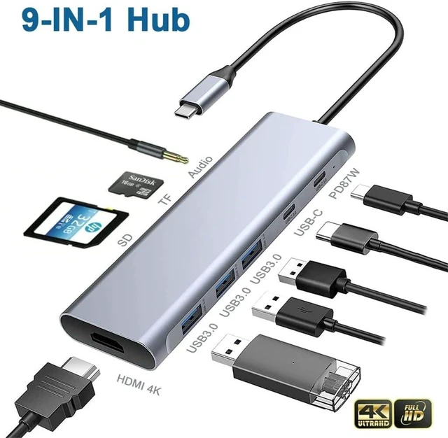 Alt view image 2 of 6 - C Hub with 4K 100W PD USB-C,3 USB-A 5Gbps Data Port,TF/SD Card Reader(C)