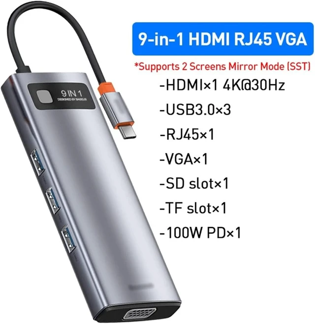 Alt view image 2 of 6 - Type C HUB to -Compatible RJ45 SD Reader PD 100W Charger 3.0 Dock Splitter(Black)