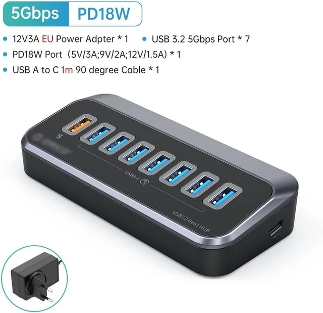 Alt view image 2 of 6 - ABS Powered 5Gbps HUB PD 18W Charging USB3.2 Type C Card Reader Splitter(Black)