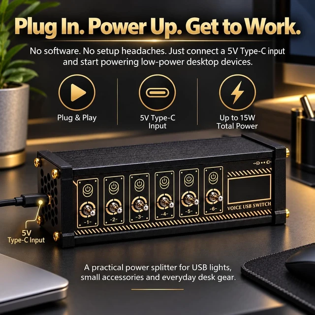 Alt view image 4 of 7 - 6 Port USB Switcher, 6 Individual Switches USB Switcher with Indicator Light, Share USB Devices, for Boyfriend Gift, for Office, Home Entertainment, and Small Studios