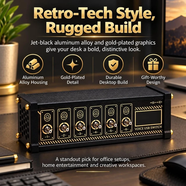 Alt view image 7 of 7 - 6 Port USB Switcher, 6 Individual Switches USB Switcher with Indicator Light, Share USB Devices, for Boyfriend Gift, for Office, Home Entertainment, and Small Studios