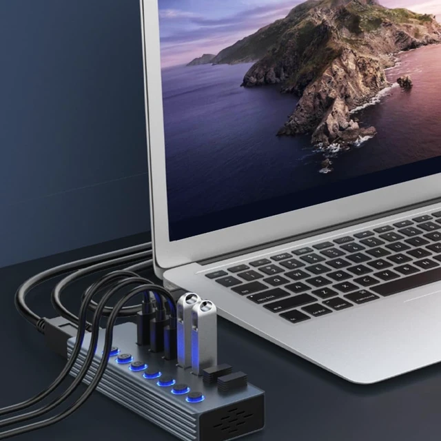 Alt view image 7 of 7 - Fast Speed 7 Port USB3.0 Data Hubs Splitter with Individual Power Switches for, Laptop and More