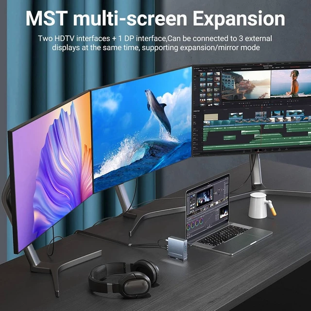 Alt view image 3 of 7 - USB C Docking Station Triple Monitor USB3.0 Gray