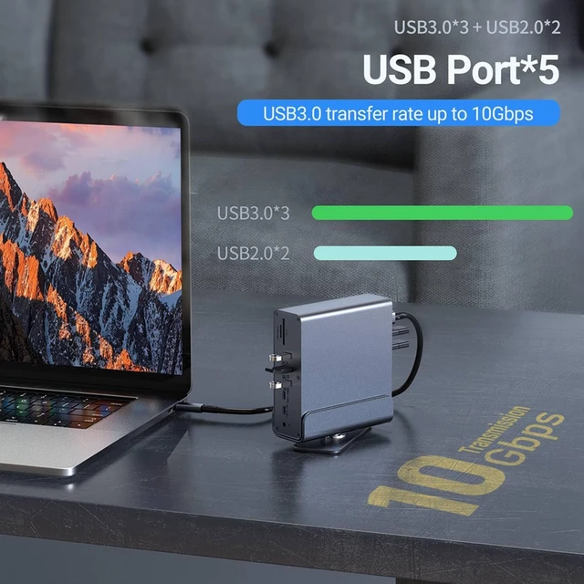 Alt view image 5 of 7 - USB C Docking Station Triple Monitor USB3.0 Gray