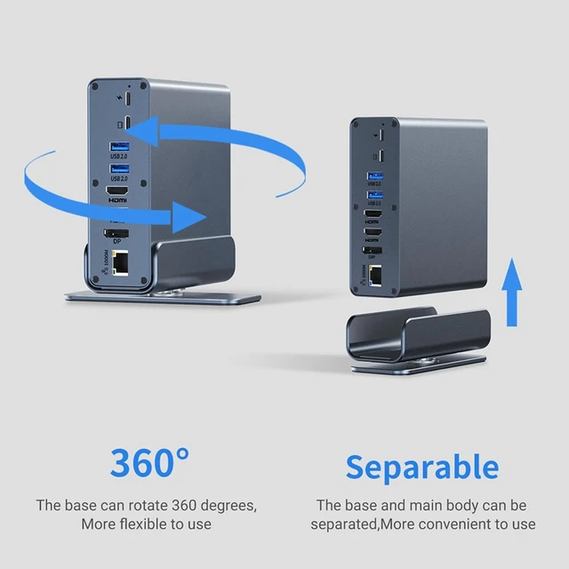 Alt view image 7 of 7 - USB C Docking Station Triple Monitor USB3.0 Gray