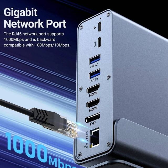 Alt view image 6 of 7 - USB C Docking Station Triple Monitor USB3.0 Gray