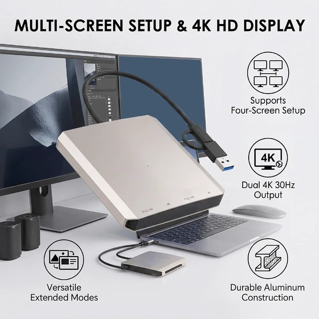 Alt view image 5 of 7 - Zunate USB C Docking Station 4 in 1, 4K 30Hz HD Multimedia Hub for PC