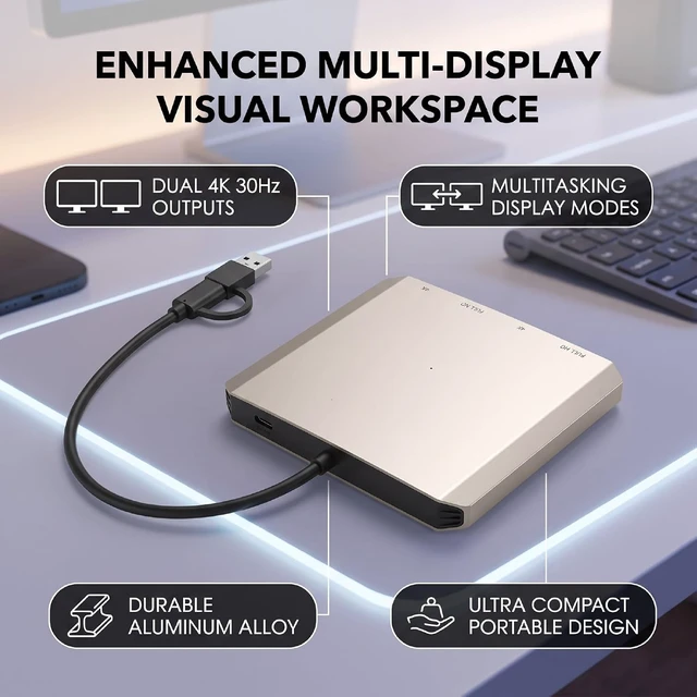 Alt view image 4 of 7 - Zunate USB C Docking Station 4 in 1, 4K 30Hz HD Multimedia Hub for PC