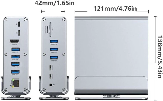 Alt view image 5 of 7 - 15 in 1 Vertical USB C Hubs for Features 4K HDTV and USB3.0 Port Gigabit Fast Charging and More
