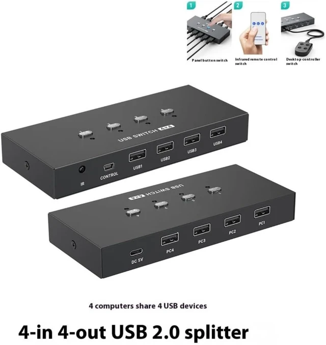 Alt view image 2 of 7 - USB2.0 Switcher 4 Computers Keyboards Mouse Switcher USB Hub Selecting for Laptop Share 4 Device Extended