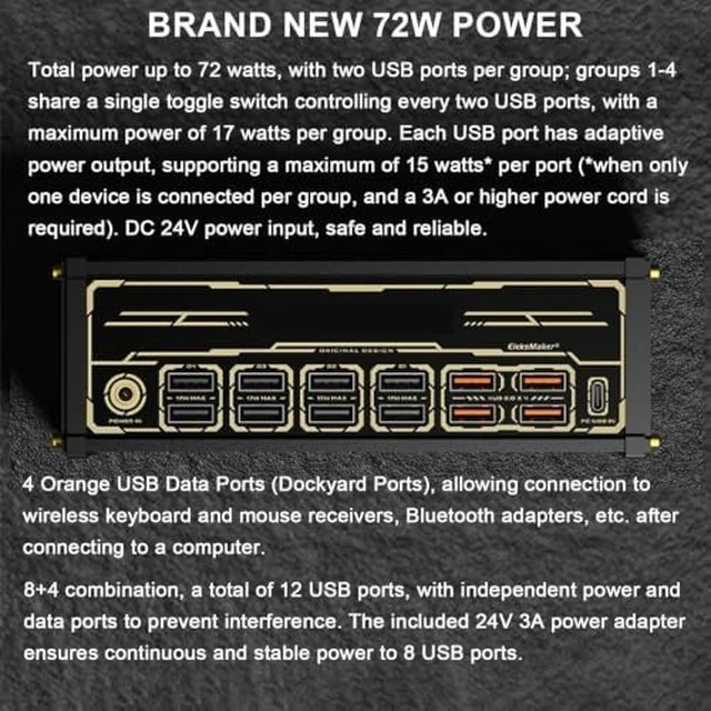 Alt view image 2 of 6 - USB Docking Station, 72w Modular USB Switch Hub, Retro Desktop Controller, with Screen Display, Share USB Devices, Custom Image, for Connecting Mice & USB Flash Drives