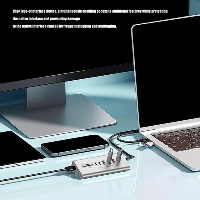 Alt view image 2 of 7 - Aluminum Alloy USB C Hubs 8 Port USB 3.2 10Gbps SDTF Card Reader Plugs and Play for Travel
