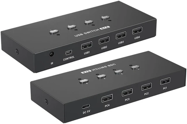 Alt view image 7 of 7 - USB2.0 Switcher 4 Computers Keyboards Mouse Switcher USB Hub Selecting for Laptop Share 4 Device Extended