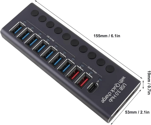 Alt view image 2 of 7 - USB 3.0 Docking Station 10 Ports 5Gbps 60W Individual Switch