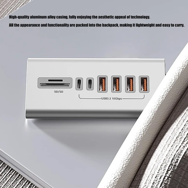 Alt view image 4 of 7 - Aluminum Alloy USB C Hubs 8 Port USB 3.2 10Gbps SDTF Card Reader Plugs and Play for Travel