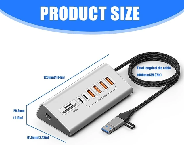 Alt view image 5 of 7 - Aluminum Alloy USB C Hubs 8 Port USB 3.2 10Gbps SDTF Card Reader Plugs and Play for Travel