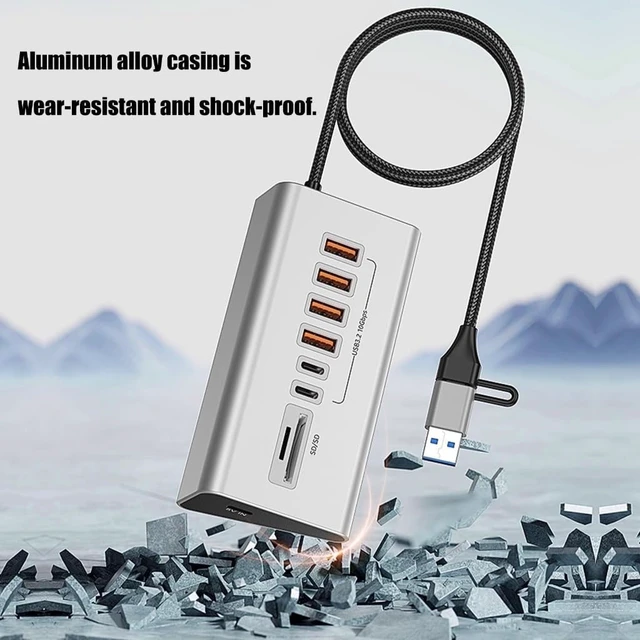 Alt view image 7 of 7 - Aluminum Alloy USB C Hubs 8 Port USB 3.2 10Gbps SDTF Card Reader Plugs and Play for Travel