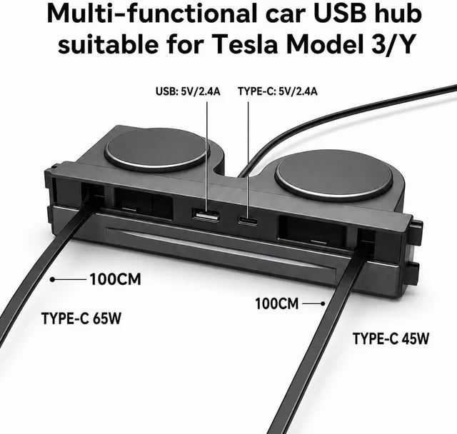Alt view image 3 of 7 - USB Hub for Tesla Model 3 Highland 2024-2026 Model Y Juniper 2025-2026