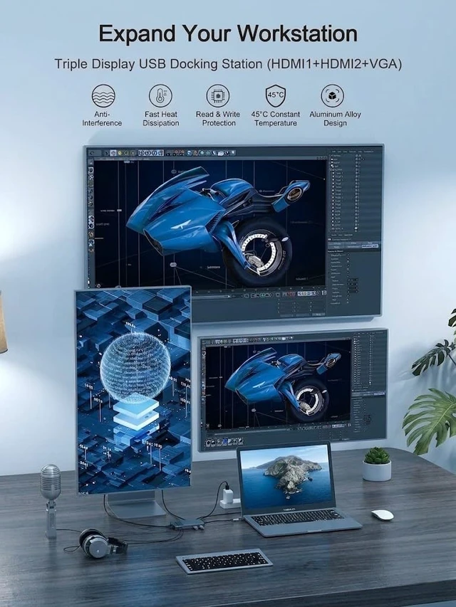 Alt view image 3 of 6 - USB Docking Station, Triple Monitor DisplayLink Dock with HDMI VGA