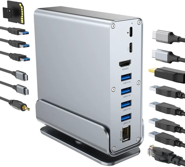 Alt view image 2 of 7 - 15 in 1 Vertical USB C Hubs for Features 4K HDTV and USB3.0 Port Gigabit Fast Charging and More