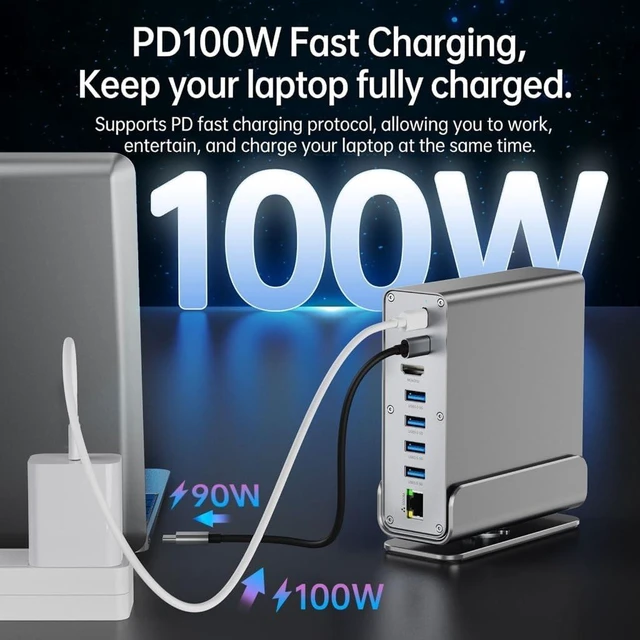 Alt view image 3 of 7 - 15 in 1 Vertical USB C Hubs for Features 4K HDTV and USB3.0 Port Gigabit Fast Charging and More