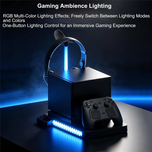 Alt view image 4 of 7 - Cooling Charging Dock for Steam Machine, DualFan RGB LED 3Port USBHub