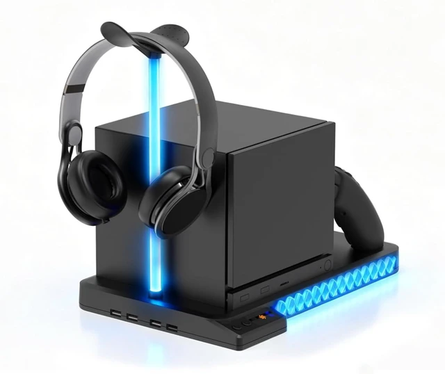 Main image of Cooling Charging Dock for Steam Machine, DualFan RGB LED 3Port USBHub