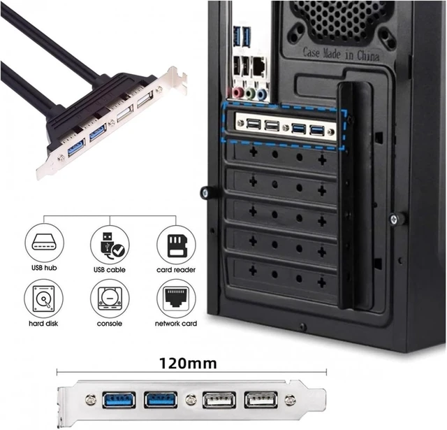 Alt view image 2 of 6 - 2-Port USB 3.0 & 2-Port USB 2.0 Rear Panel Expansion Bracket with 20-Pin and 9-Pin Motherboard Header Cable(Blue)