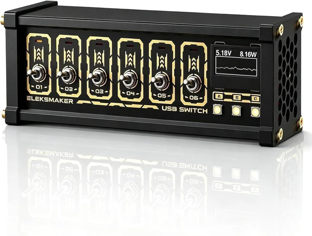 Main image of 6-Port USB Splitter, 6 Ports USB Switcher, 4 USB Data Hub, with Independent Control Button, Oltage+Power+Waveform Display, Setting Light Color, for Phones, Tablets, and Gadgets