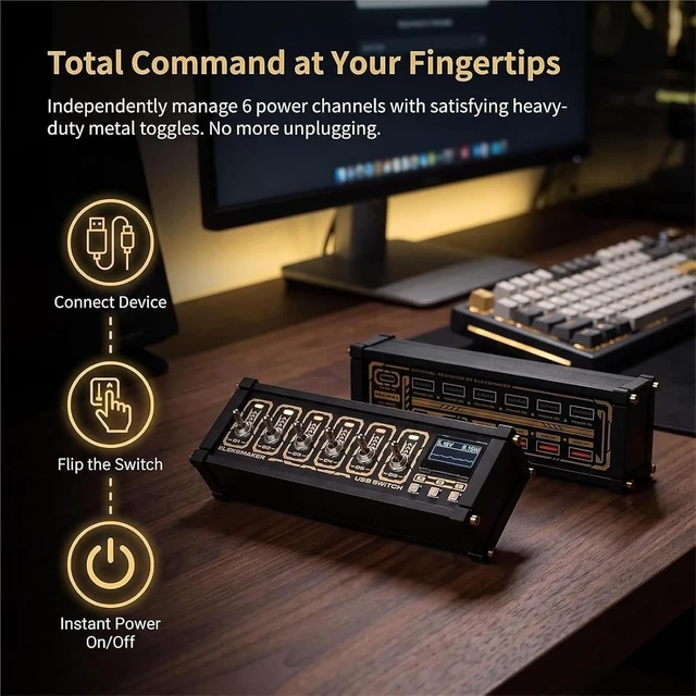 Alt view image 2 of 7 - 6-Port USB Splitter, 6 Ports USB Switcher, 4 USB Data Hub, with Independent Control Button, Oltage+Power+Waveform Display, Setting Light Color, for Phones, Tablets, and Gadgets