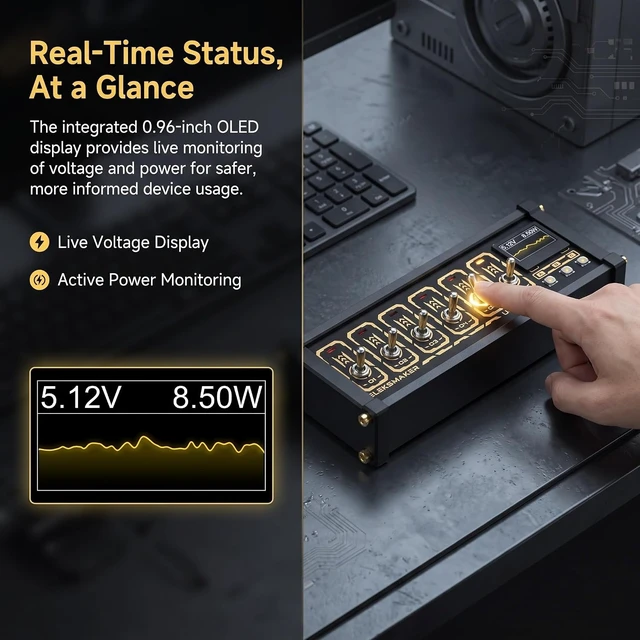 Alt view image 3 of 7 - Portable 6-Port USB Splitter, 6 Port USB Docking Station, 4 USBa Data Hub, 0.96" OLED, Oltage+Power+Waveform Display, Setting Light Color & Brightness, for Phones, Tablets, Gadgets