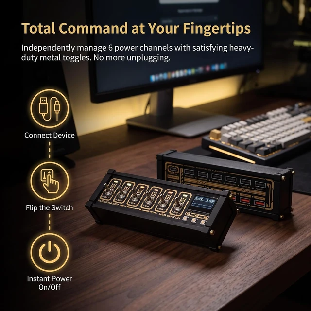 Alt view image 2 of 7 - Portable 6-Port USB Splitter, 6 Port USB Docking Station, 4 USBa Data Hub, 0.96" OLED, Oltage+Power+Waveform Display, Setting Light Color & Brightness, for Phones, Tablets, Gadgets
