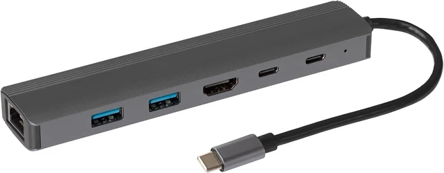 Main image of Maplin USB-C Multiport Hub, 4K HDMI, 2X USB-A 3.0 5Gbps, 2X USB-C, 100W Power Delivery, Gigabit Ethernet RJ45 Adapter for MacBook, Chromebook & Laptop