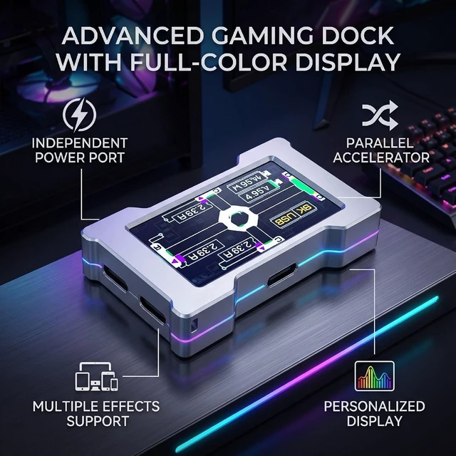 Alt view image 2 of 7 - Fabater 8K USB C Hub Docking Station with IPS Full Color Screen (Silver)