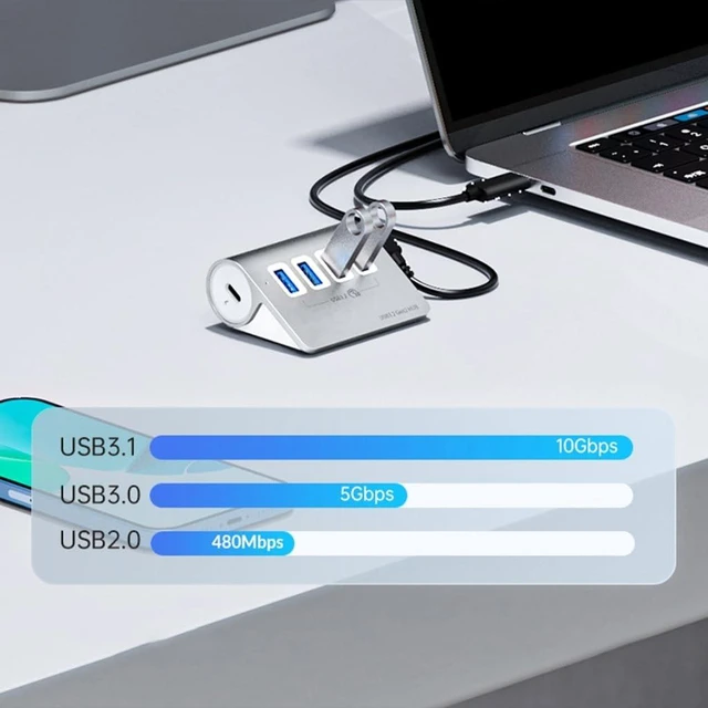 Alt view image 2 of 6 - 10Gbps USB3.2 HUB USB Splitter USB3.2 5V3A Power Adapter for Laptop Desktop
