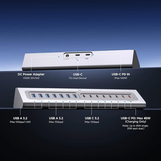 Alt view image 2 of 7 - Gitfos Powered USB Hub, 18 in 1 Powered USB 3.2 Hub,13 USB 10Gbps,100W PD