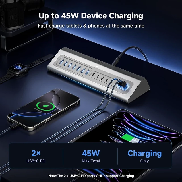 Alt view image 4 of 7 - Gitfos Powered USB Hub, 18 in 1 Powered USB 3.2 Hub,13 USB 10Gbps,100W PD