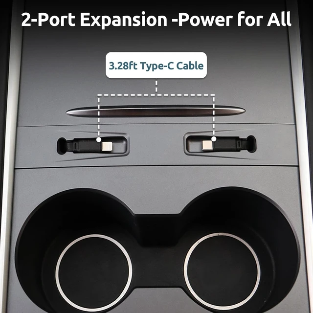 Alt view image 2 of 7 - USB Hub for Tesla Model Y/3 Center Console Charger Hub with Retractable 3.3ft Type-C Fast Charging Cable for 2021-2024Model Y/2021-2023Model 3
