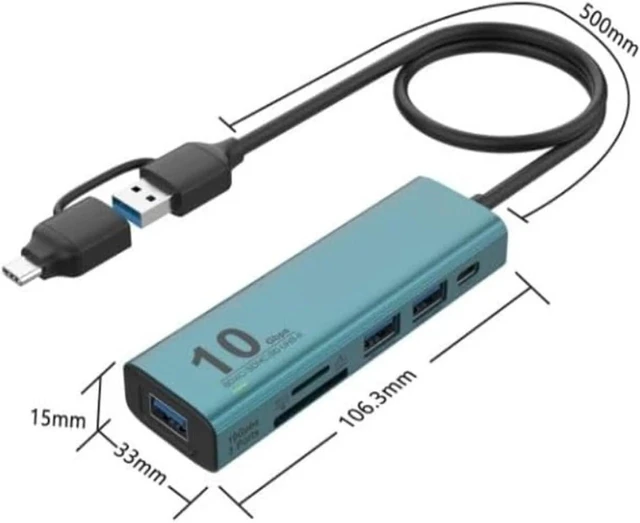 Alt view image 2 of 3 - T/y/pe C HUB USB A 3.2 GEN 10G Speed to Ports A Adapter and UHS-II SD/TF