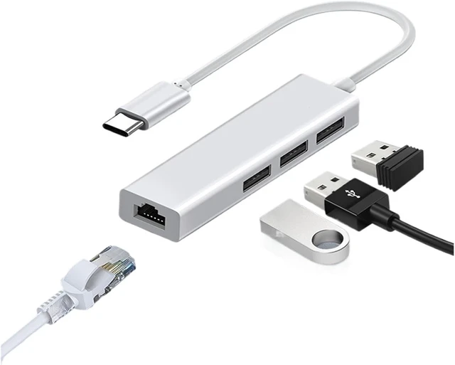 Alt view image 3 of 3 - 4 in 1 100m USB C Hub mi ni Size Type 3.0 to RJ45 PD OTG Adapter Dock for Air Pro PC HUB