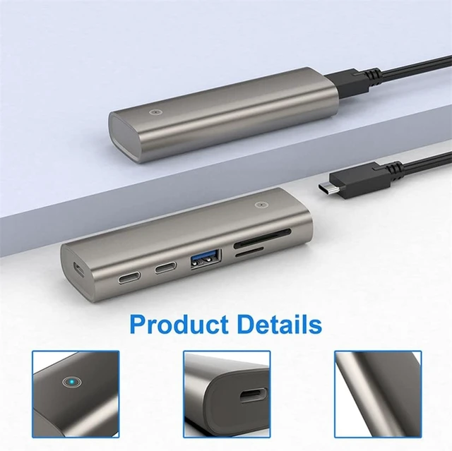 Alt view image 3 of 6 - 1 Multi Splitter Adapter Type C Dock Station for TF Card.HC463 10Gbps 3. Gen2 Hub 6 in