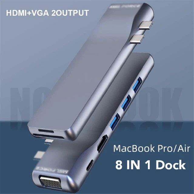 Alt view image 3 of 6 - Type-C 8 in 1 Adapter with 4k Ethernet Card Reader Thunderbolt 3 PD100W USB3.0 HUB
