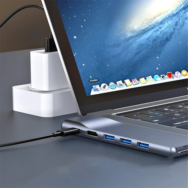 Alt view image 4 of 6 - Type-C 8 in 1 Adapter with 4k Ethernet Card Reader Thunderbolt 3 PD100W USB3.0 HUB