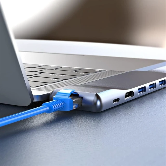 Alt view image 5 of 6 - Type-C 8 in 1 Adapter with 4k Ethernet Card Reader Thunderbolt 3 PD100W USB3.0 HUB