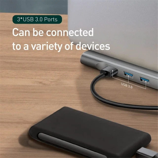 Alt view image 6 of 7 - Type C HUB to 3.0 -Compatible RJ45 HUBDouble 4K/HD Video Interface(3.0 x3HDMI x1)