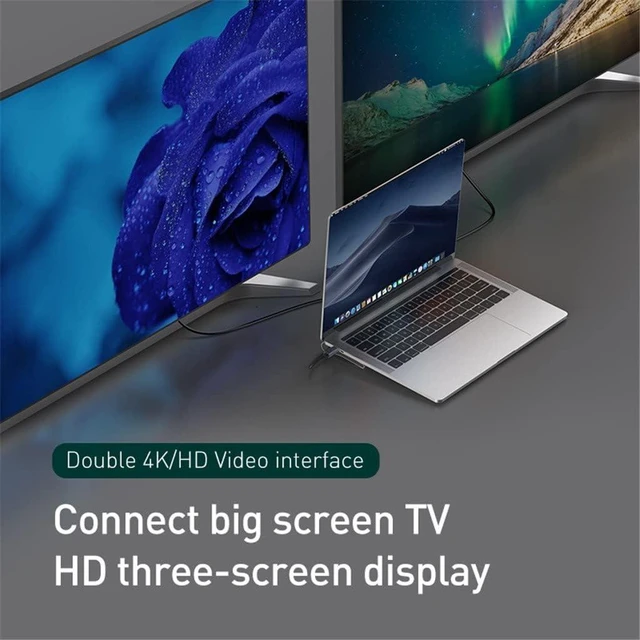 Alt view image 7 of 7 - Type C HUB to 3.0 -Compatible RJ45 HUBDouble 4K/HD Video Interface(3.0 x3HDMI x1)